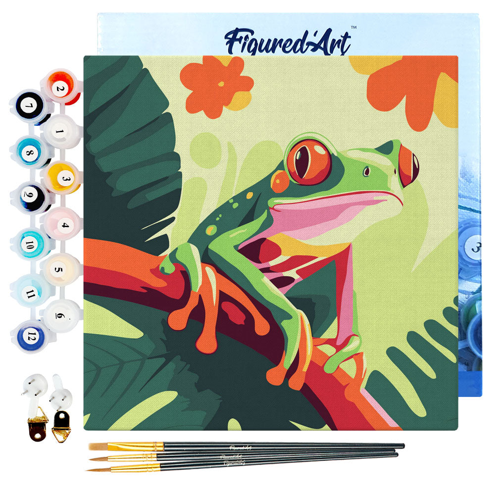 Mini Paint by numbers 8"x8" framed - Tropical Red-Eyed Tree Frog