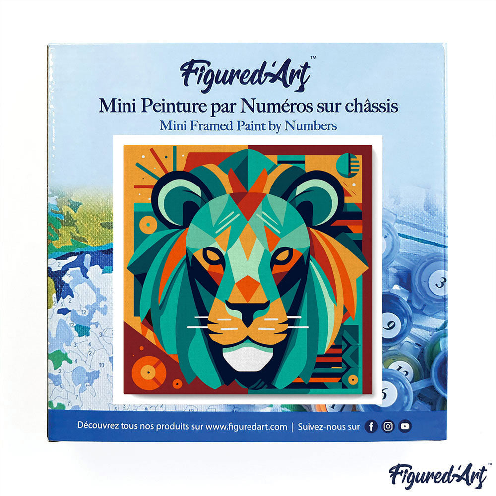 Mini Paint by numbers 8"x8" framed - Lion Art-Deco Inspired Abstract