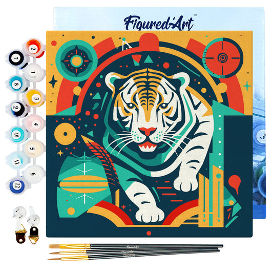 Mini Paint by numbers 8"x8" framed - Tiger Art-Deco Inspired Abstract