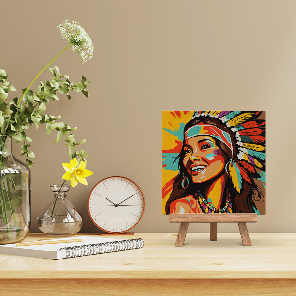 Mini Paint by numbers 8"x8" framed - Native Elegance Lady Pop Art