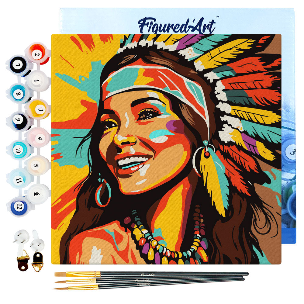 Mini Paint by numbers 8"x8" framed - Native Elegance Lady Pop Art