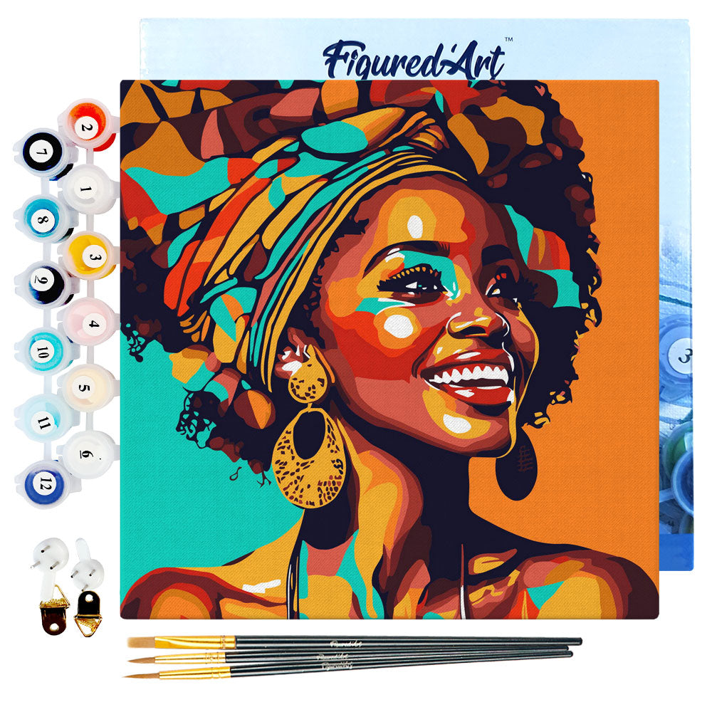 Mini Paint by numbers 8"x8" framed - African Queen Pop Art