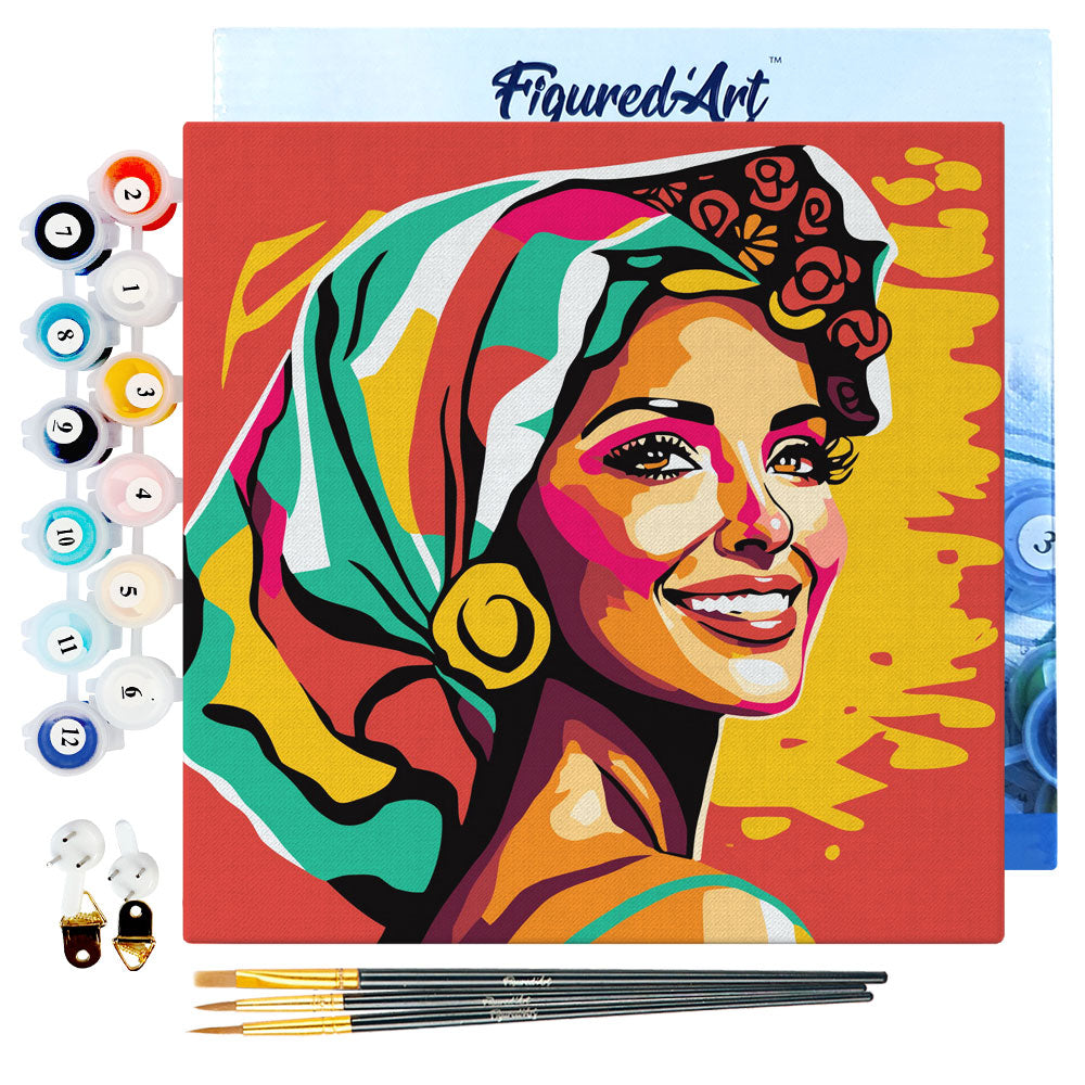 Mini Paint by numbers 8"x8" framed - Exotic Beauty Pop Art