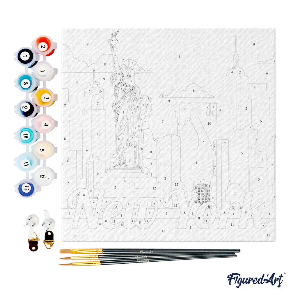 Mini Paint by numbers 8"x8" framed - Travel Poster New York Statue of Liberty