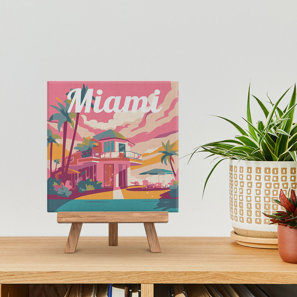 Mini Paint by numbers 8"x8" framed - Travel Poster Miami