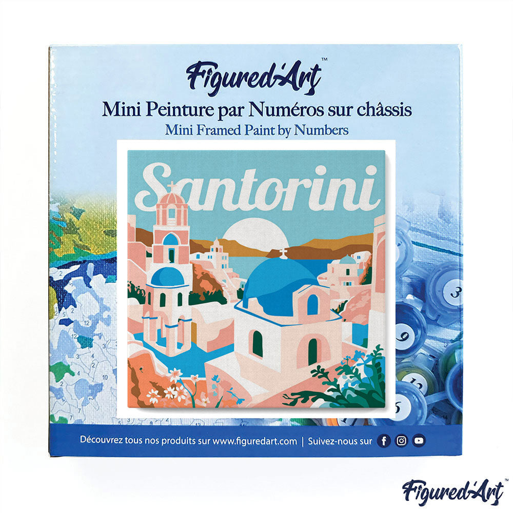Mini Paint by numbers 8"x8" framed - Travel Poster Santorini Sunrise