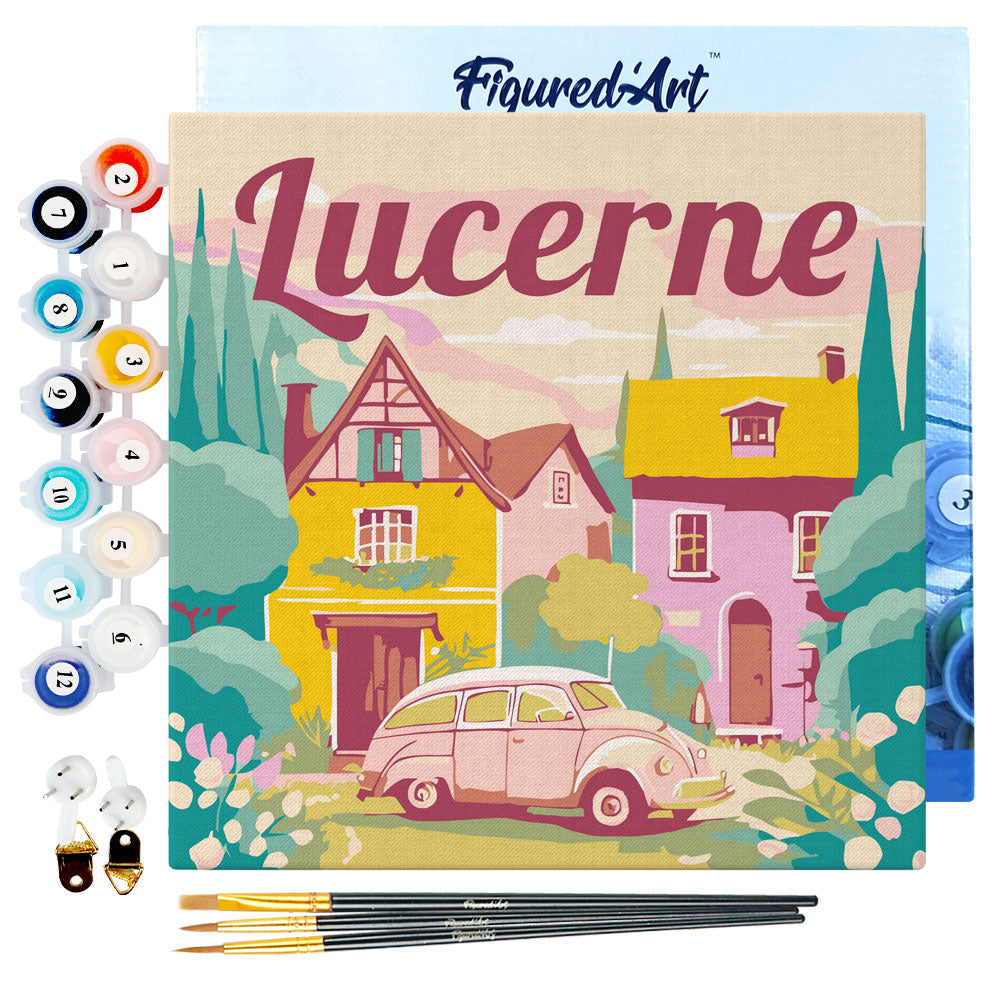 Mini Paint by numbers 8"x8" framed - Travel Poster Lucerne