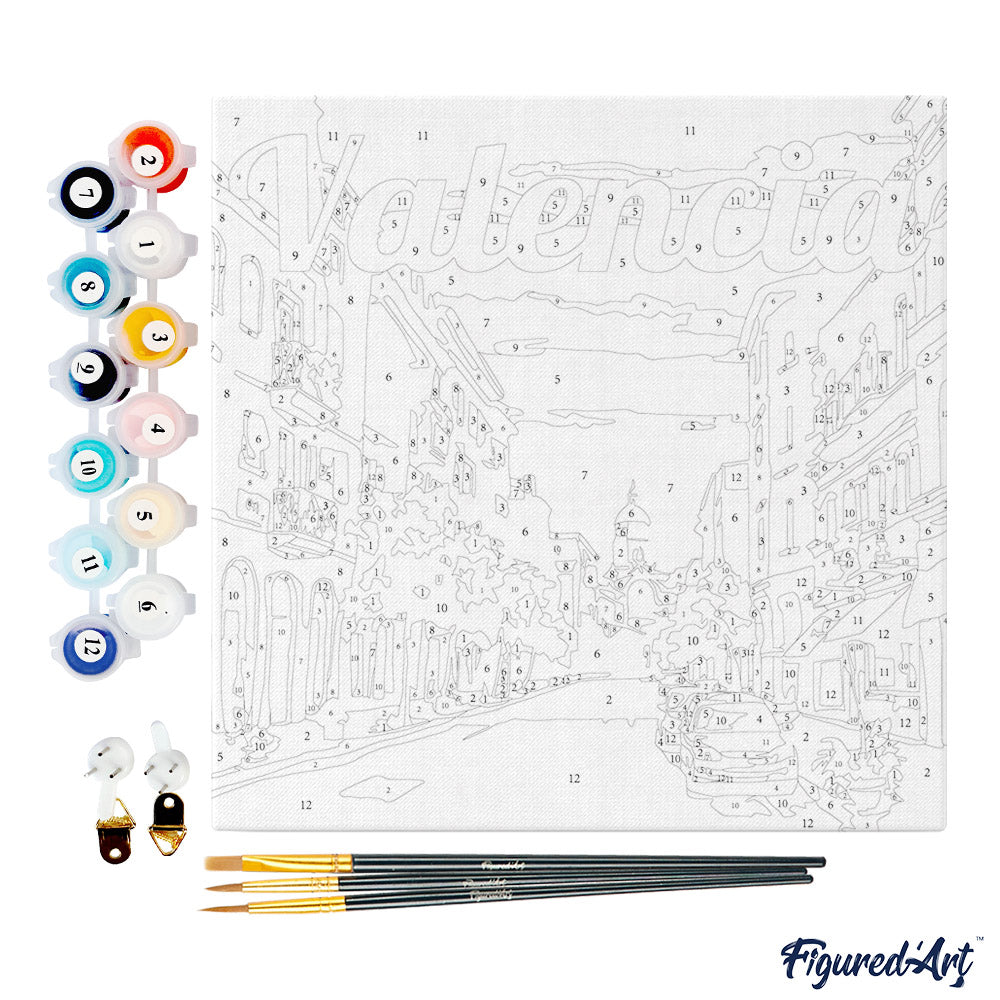 Mini Paint by numbers 8"x8" framed - Travel Poster Valencia