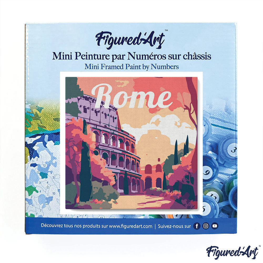 Mini Paint by numbers 8"x8" framed - Travel Poster Rome